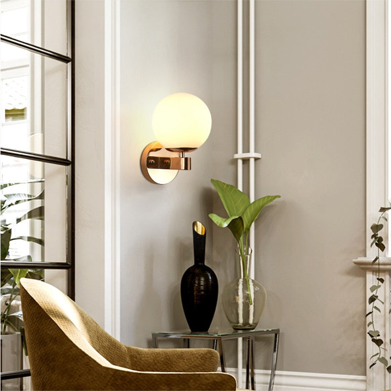 Decorative Led Wall Lamp Iron Night Reading Beside Lamp Home Stairs Vintage Loft Sconce Wall Lights Glass Ball Gold Black E27