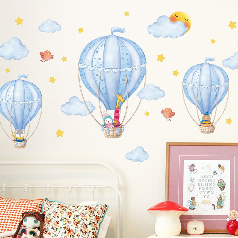 Hot Air Balloons Wall Stickers DIY Cartoon Clouds Wall Decals for Kids Rooms Baby Bedroom Kindergarten Nursery Home Decoration