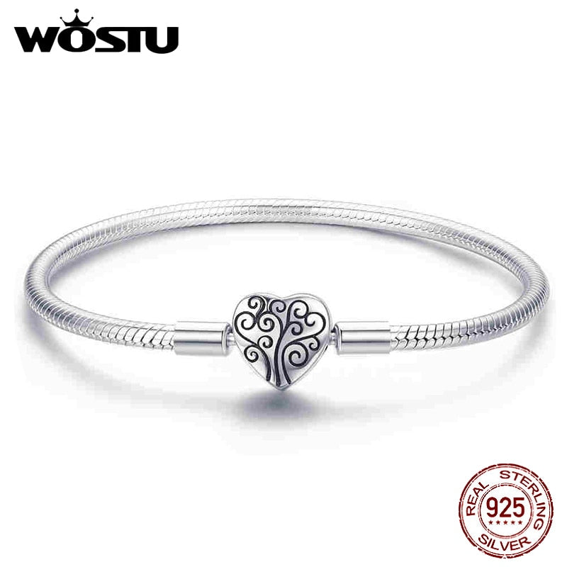 WOSTU Echtes 925 Sterling Silber Baum des Lebens Bettelarmband &amp; Armreif für Frauen Passende Originalmarke DIY Perlen Schmuck CQB066