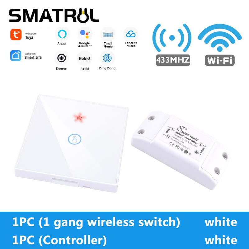 SMATRUL Tuya Smart Home APP WiFi Interruptor táctil Luz RF 433Mhz Panel de pared DIY Módulo de relé Temporizador Alexa Socket Lámpara 110-220V