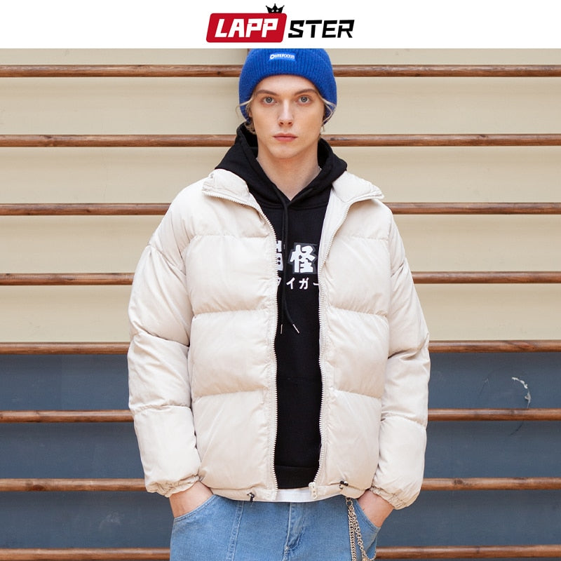 LAPPSTER Men Harajuku Warm Bubble Coat Winter Jacket 2022 Streetwear Solid Black Parkas Man Korean Fashion Puffer Jackets Coats