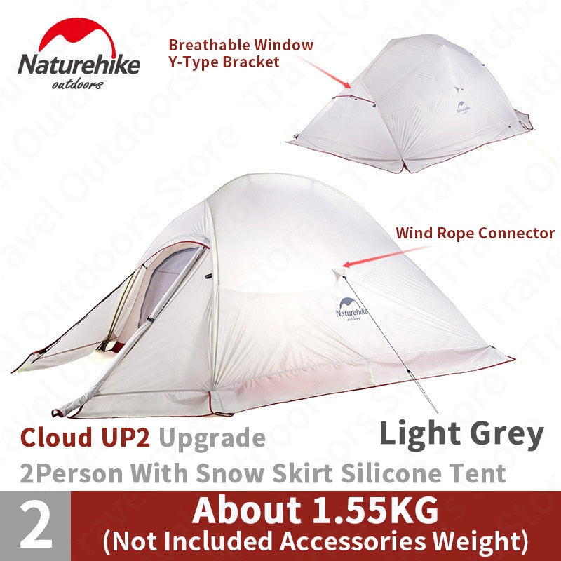 Naturehike Cloud Up Outdoor Campingzelt Ultraleicht 1 2 3 Mann 20D Silica Gel Single Double Persons Zelt Wandern mit gratis Matte