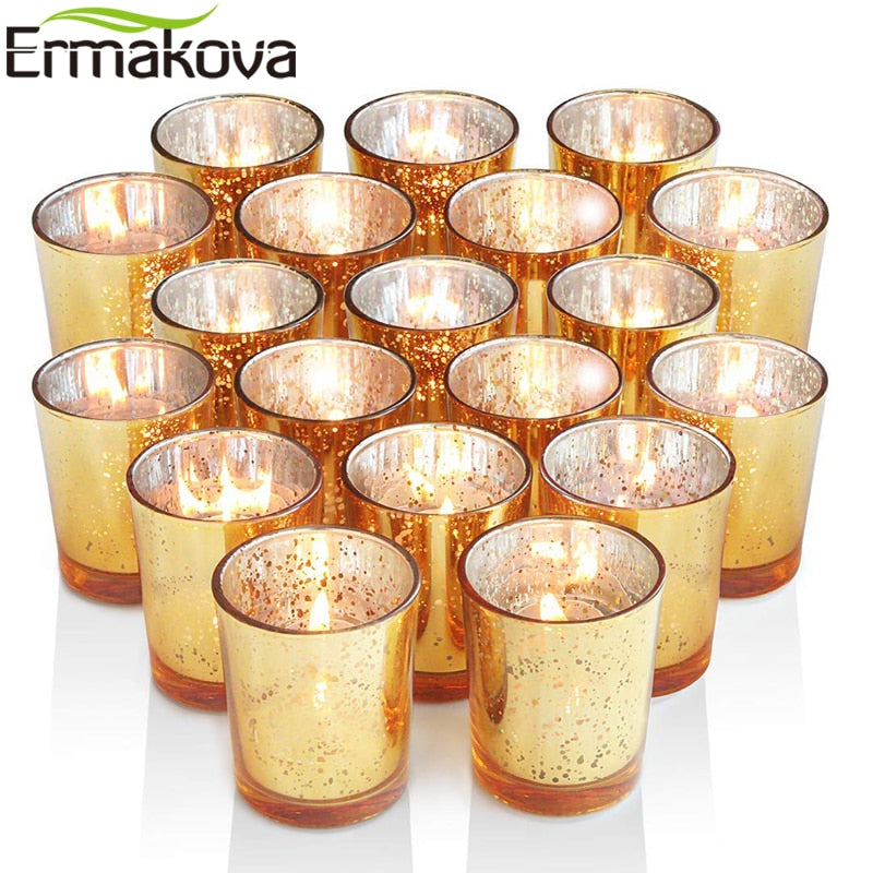 ERMAKOVA 6/12 Pcs Votive Candle Holder Mercury Glass Tealight Candle Holder for Wedding Parties Hotel Cafe Bar Home Decoration