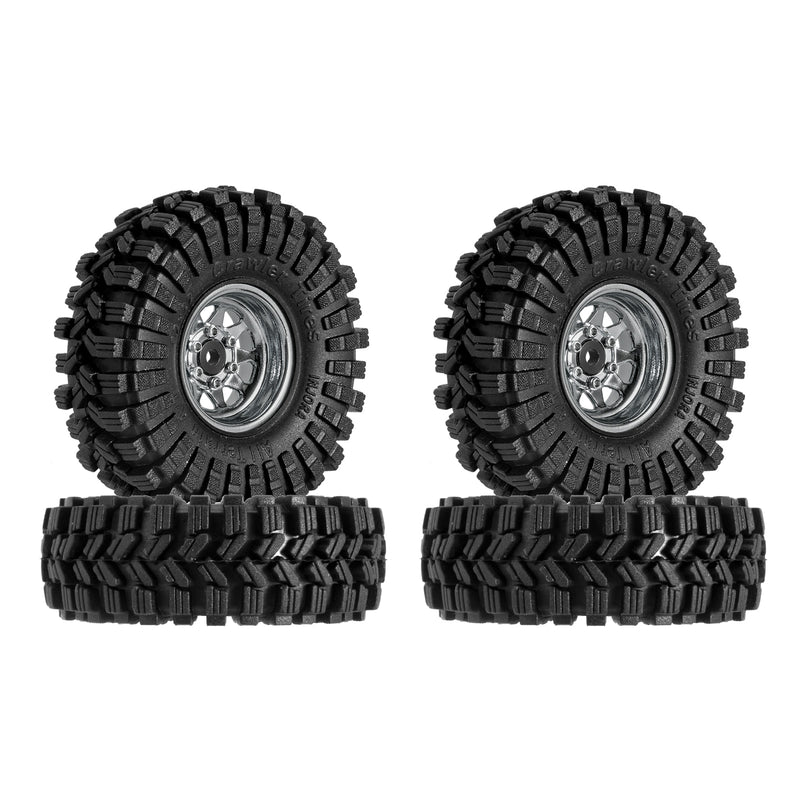 INJORA -3.78mm Offset 1.0" Beadlock Wheel Rims Tires Set for 1/18 1/24 RC Crawler Car Axial SCX24 FMS FCX24 TRX4M (W1004-T1014)