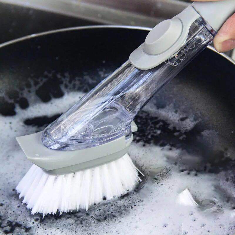 Cepillo de limpieza de cocina 2 en 1 Cepillo de limpieza de mango largo con cepillo extraíble Dispensador de esponja Cepillo para lavar platos Herramientas de cocina