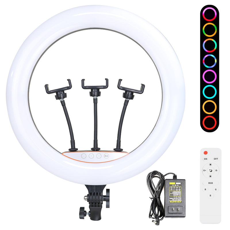 Anillo de luz LED para Selfie de 18 pulgadas, 33, 45cm, regulable, con soporte para teléfono, trípode para vídeo, transmisión en vivo, Vlog, iluminación de fotografía