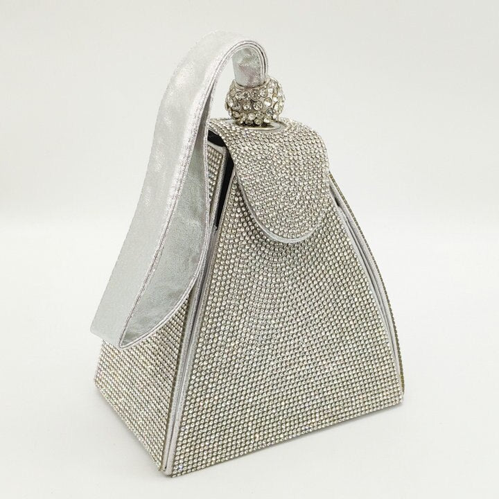 Boutique De FGG Pyramid Shape Crystal Clutch Evening Bags for Women Formal Party Rhinestone Purse Bridal Wedding Handbags