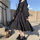 QWEEK Gothic Style Dress Women Harajuku Gothic Lolita Goth Kawaii Dress Punk Cute Long Sleeve Black Midi Dress 2021 Emo Oversize