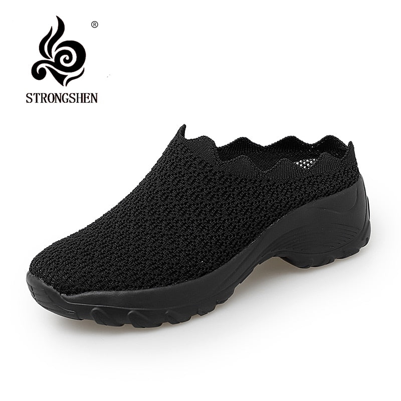 STRONGSHEN Women Shoes Fashion Breathable Walk Mesh Flat Shoes Lady Sneakers Women Tenis Feminino Shoes Lady Mesh Summer Shoes