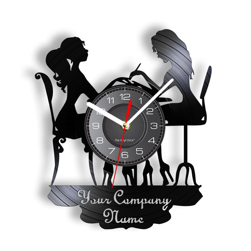 Reloj de pared con diseño de manicura, tienda de belleza a la moda, arte de pared, salón de uñas, disco de vinilo, reloj de pared, belleza de uñas, decoración del hogar, regalo para ella