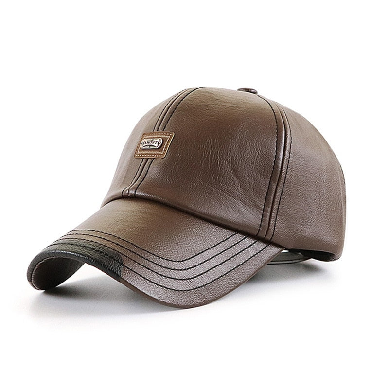 NEW Baseball Cap Casual Fashion Hat Autumn And Winter Plus Velvet Cap Leather Baseball Cap For Men