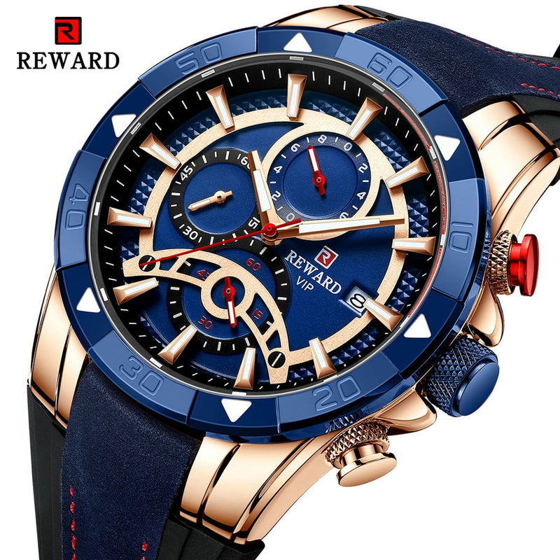 RECOMPENSA Moda Azul Hombres Relojes Cronógrafo Marca superior Lujo Reloj de cuarzo impermeable Hombres 2022 Nuevo Gran Dial Reloj de pulsera deportivo