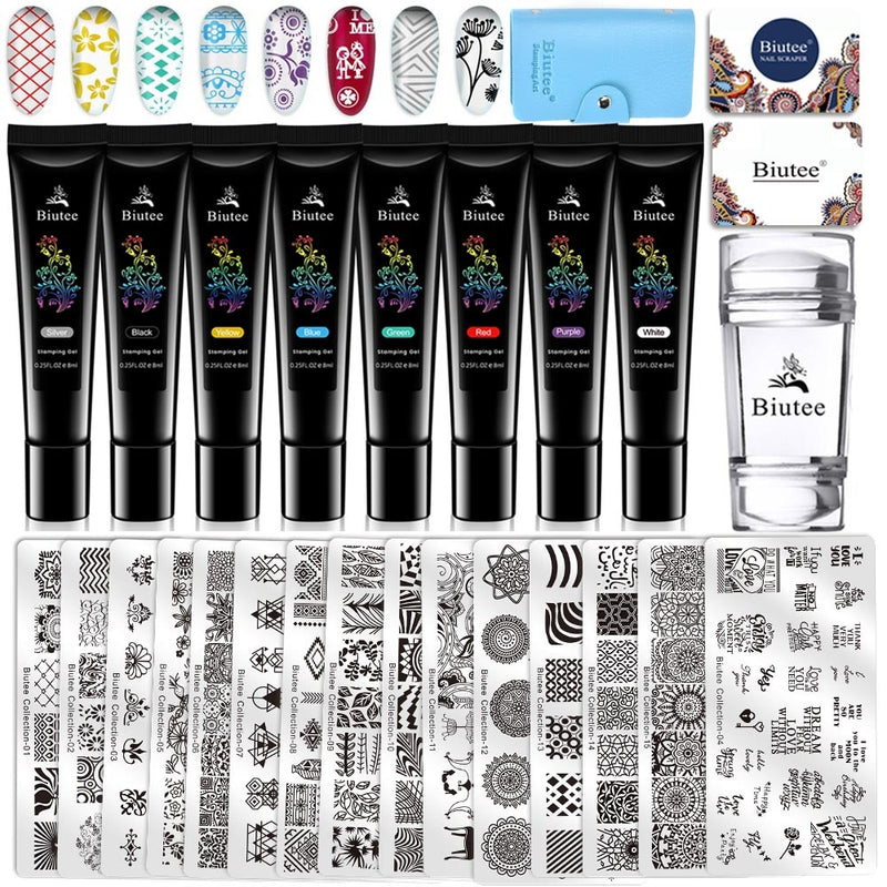 Biutee 8Colors Kit Nail Stamping Gel Polish Set 8ml Stamp Print Oil UV Gel Vanish Soak Off Varnish For Nail Art Stamping Plates
