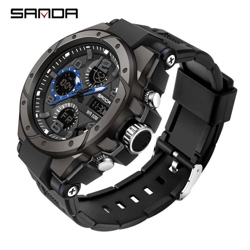 SANDA Brand Men's Watch Military Outdoor Sports Waterproof Watches Dual Display Quartz LED Digital Clock Relogio Masculino