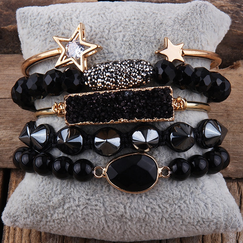 RH Fashion Boho Jewelry Natural Stone Bracelet and Bangle 5pc Bracelets Sets For Women Gift DropShip