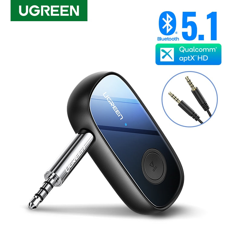 UGREEN Bluetooth Receiver aptX HD Wireless Bluetooth 5.1 Car Adapter Portable Wireless Audio Adapter 3.5mm Aux with Microphone