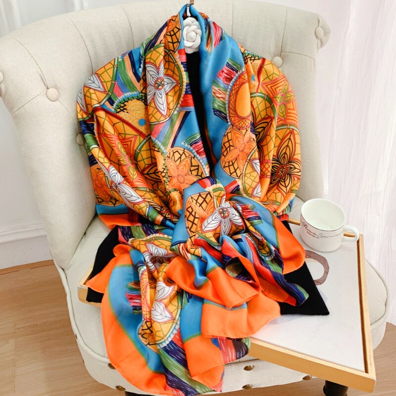 2022 180*90cm Women Scarf Summer Silk Shawl Lady Wrap Soft Female Europe Designer beach bandanna foulard muffler girl pareo