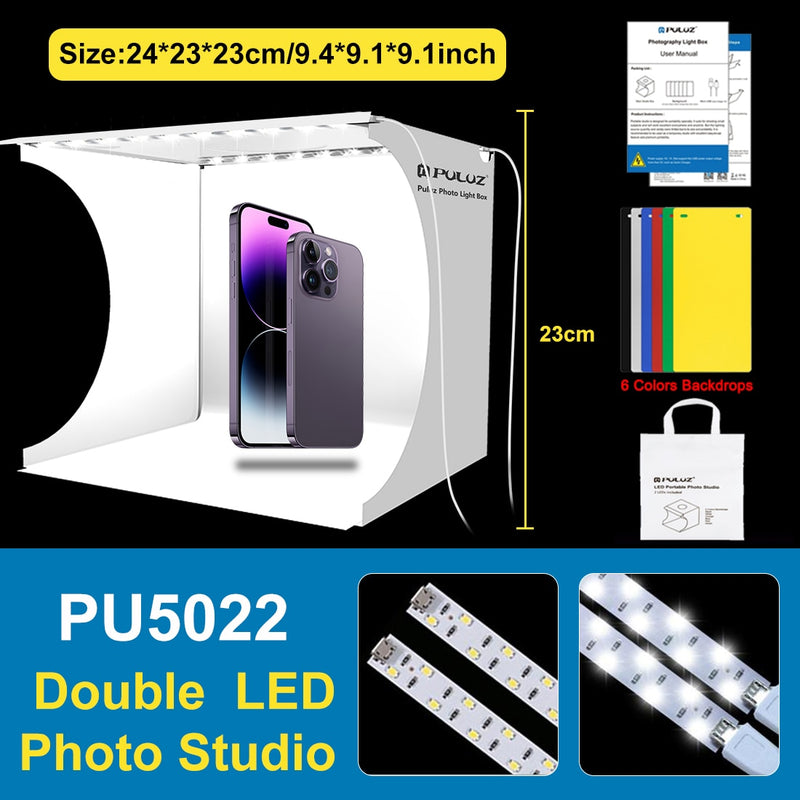 PULUZ 2LED Lightbox Light box Mini Photo Studio Box 1100LM Photography Box Light Studio Shooting Tent Box Kit &amp;6 Color Backdrops