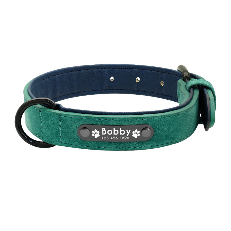 Collar de cuero para perro, juego de correas, collares de perros suaves personalizados, acolchado de plomo para perros pequeños, medianos y grandes, Pitbull, Bulldog francés