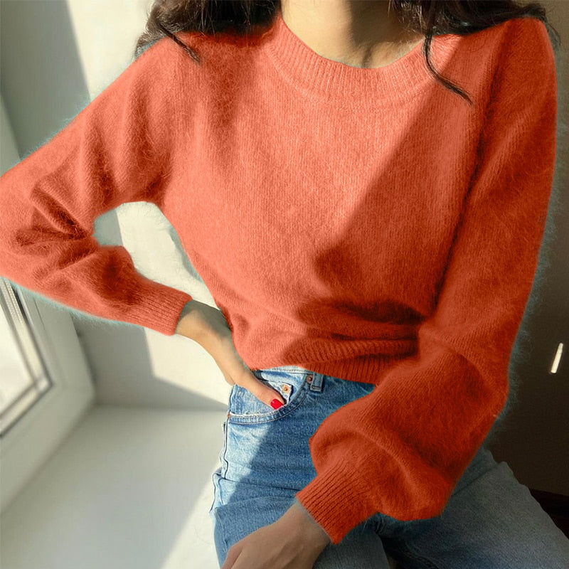 Hirsionsan Soft Loose Knitted Cashmere Sweaters Women 2021 New Winter Loose Solid Female Pullovers Warm Basic Knitwear Jumper