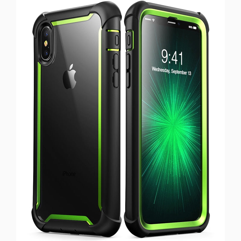 Für iPhone X Xs Hülle 5,8 Zoll Original i-Blason Ares Serie Ganzkörper-Rugged Clear Bumper Case mit integrierter Displayschutzfolie