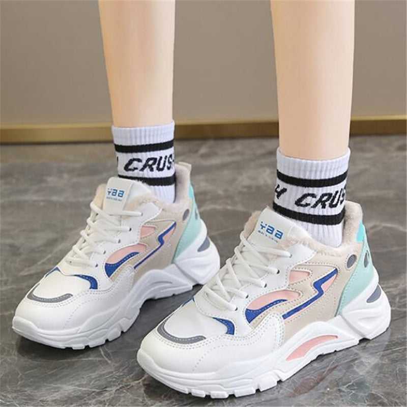 New 2022 Winter Vulcanized Snow Boots Women Pu Leather Sport Shoes Female Outdoor Cotton-padded Shoes Warm Sneakers White Pink