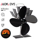 Chimenea negra de 4 aspas con ventilador de estufa de calor, quemador de madera de troncos komin, ventilador silencioso ecológico, distribución de calor eficiente para el hogar