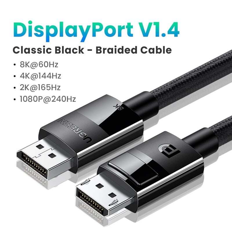 UGREEN Displayport Cable 8K DP1.4 4K144Hz Video Audio Cable para Xiaomi TV Box PC Laptop Monitor Video Game DP Cable Display Port