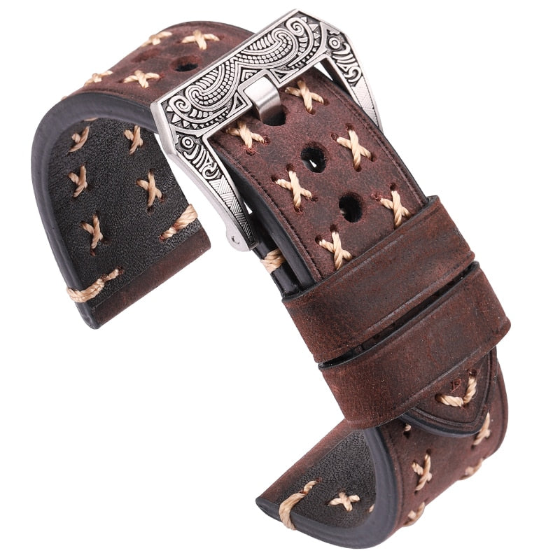 Handgefertigte Uhrenarmbänder mit Retro-Edelstahlschnalle 22 mm 24 mm Männer Frauen Echtes Leder Uhrenarmband Riemen Gürtel Uhrenzubehör