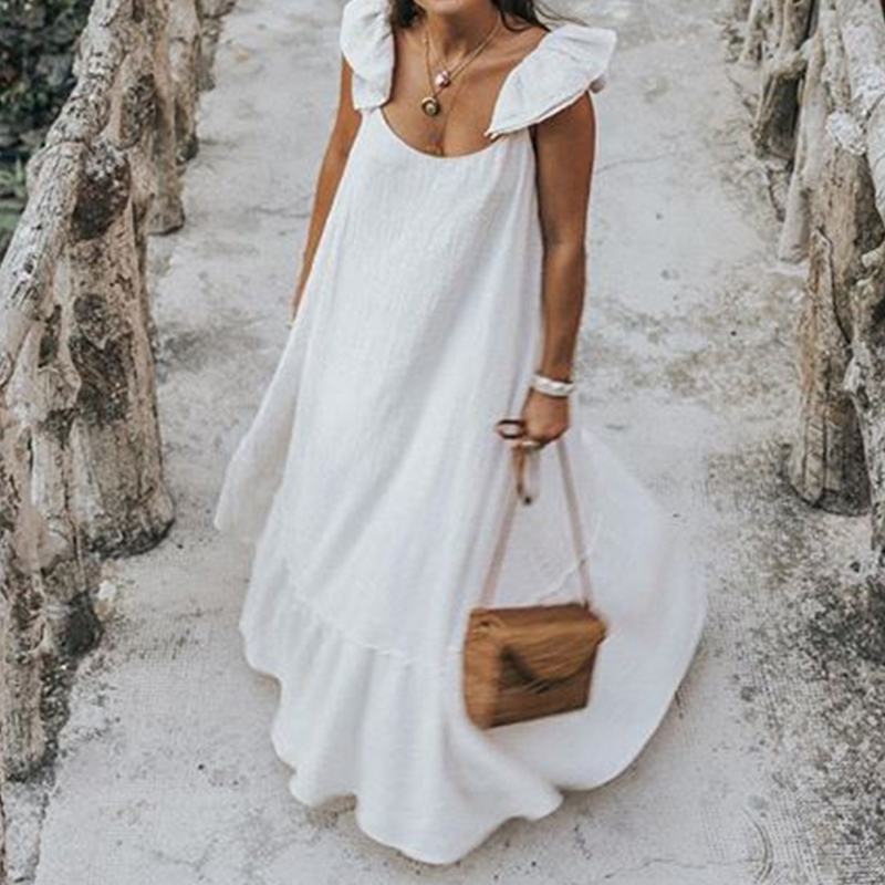 Celmia Bohemian White Maxi Dress 2022 Summer Casual Ruffles Short Sleeve O-Neck Pleated Long Dress Thin Beach Vestidos Oversized