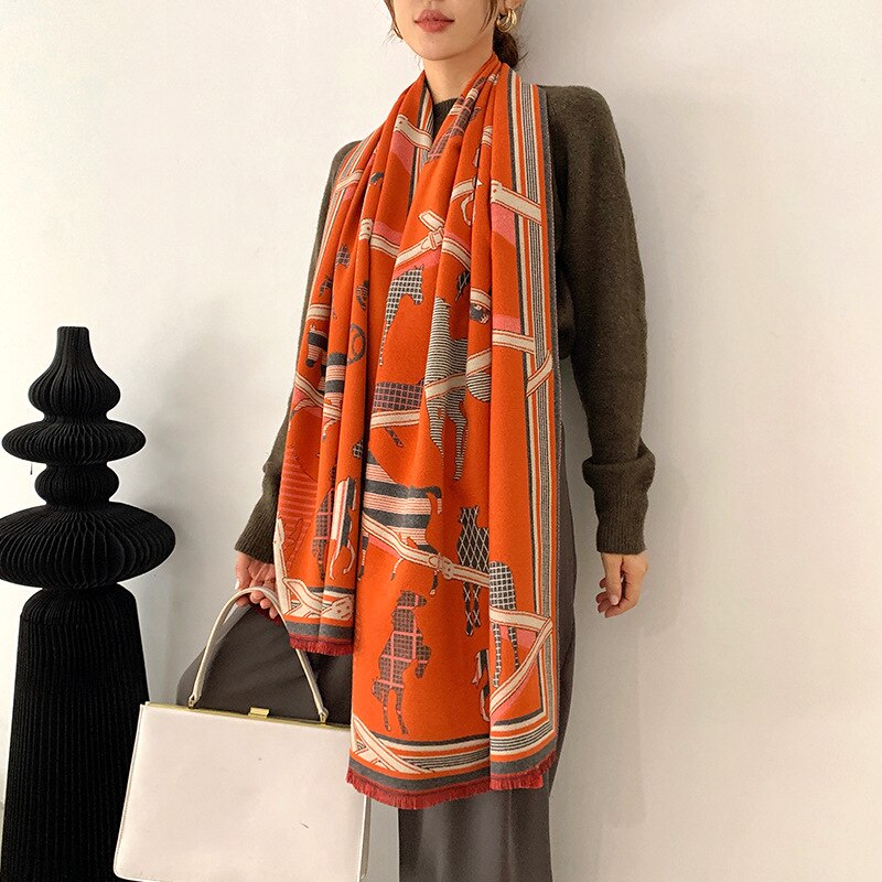 Nueva bufanda cálida, chal de Cachemira para mujer, de longitud media, cadena de carruaje para mujer, Foulard decorativo, Pashmina, manta femenina 2022