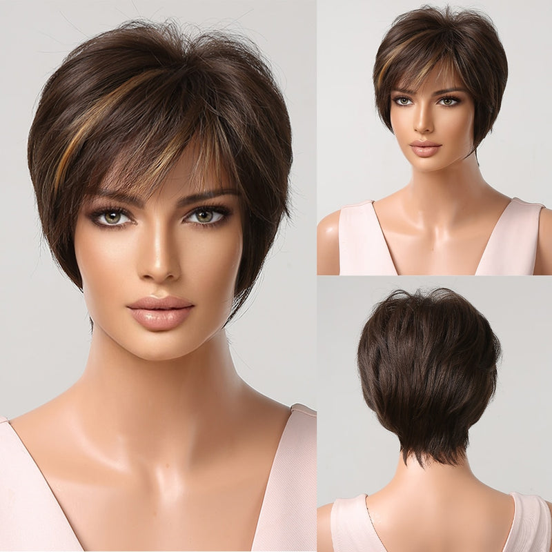 EASIHAIR Blonde Ombre Short Wigs Synthetic Hair Wigs for Women Natural Futura Hair With Bangs Daily Wigs Heat Resistant