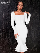 Adyce 2022 New Autumn Winter Women Apricot Bodycon Bandage Dress Sexy Mermaid Long Sleeve Lady Club Celebrity Runway Party Dress