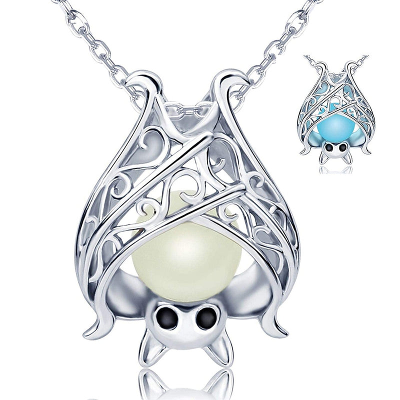 925 Sterling Silber Zubehör Leuchtende Fledermaus Halsketten Leuchtende Tier Anhänger Ketten Für Frauen 2022 Halloween Edlen Schmuck Geschenk