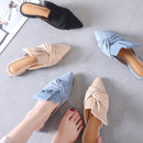 Elegant Ladies Mules Summer Women Slippers Flock Bow-knot Flats Fashion Pointed Toe Ladies Office Shoes Slides Woman Slipper