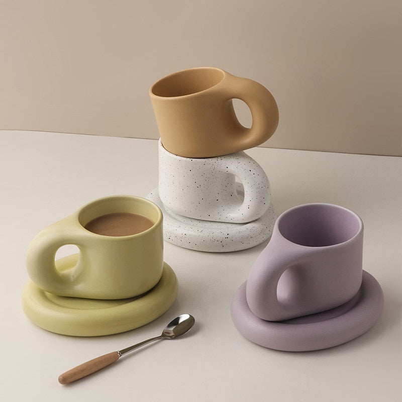 Ceramic Espresso Mugs Coffee Cups Stranger Things Funny Drinkware  Original Mug for Tea Large Saucer Set  Creative Gifts Friends