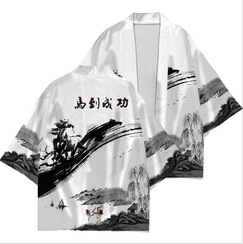 Spring Autumn Japanese Traditional Haori Samurai Oriental Yukata Clothing кимоно японский стиль High-quality Daily Street Wear