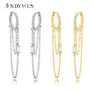 ANDYWEN 925 Sterling Silver Long Chain Hoops Line Crystal CZ Loops Circle Double Chain Round Piercing Women Luxury Jewelry