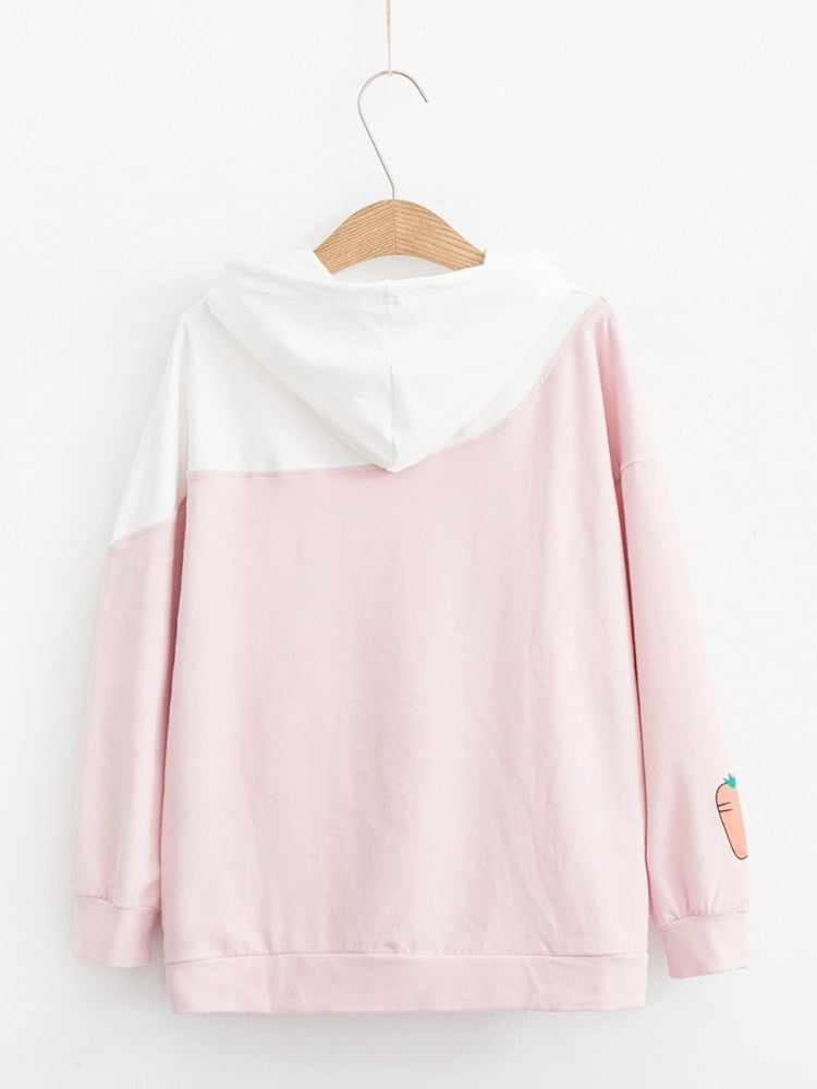 Sudaderas con capucha Merry Pretty para mujer, suéter encantador de animales, sudadera de conejo Kawaii, prendas de vestir exteriores con gráfico de conejito bonito, Sudadera con capucha rosa y negra para niñas