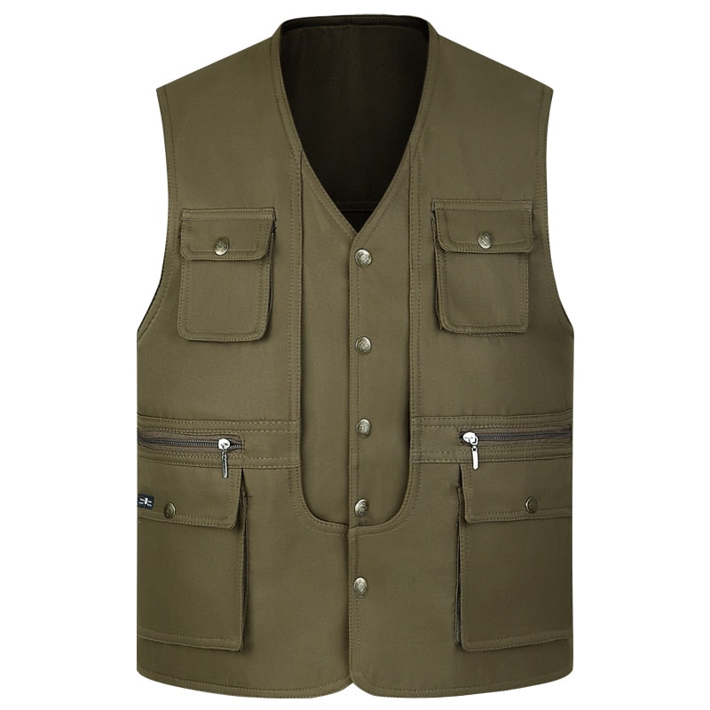 2021 Men Multi-Pocket Classic Waistcoat Male Sleeveless Unloading Solid Coat Work Vest Photographer Tactical Mesh Vest Jacket