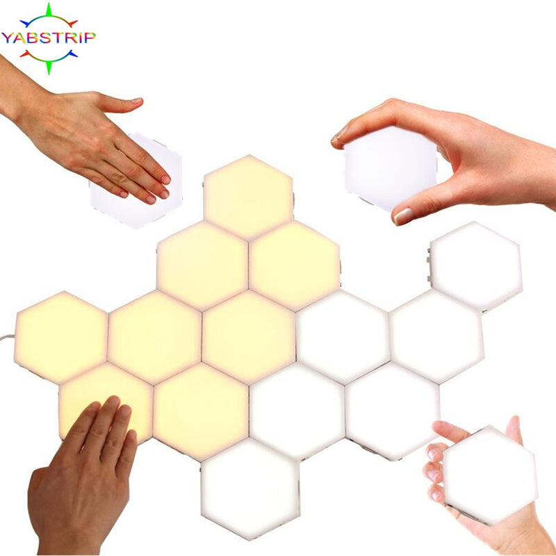 Lámpara cuántica LED de luz nocturna, lámparas hexagonales, iluminación modular sensible al tacto, hexágonos magnéticos, decoración creativa, lámpara de pared