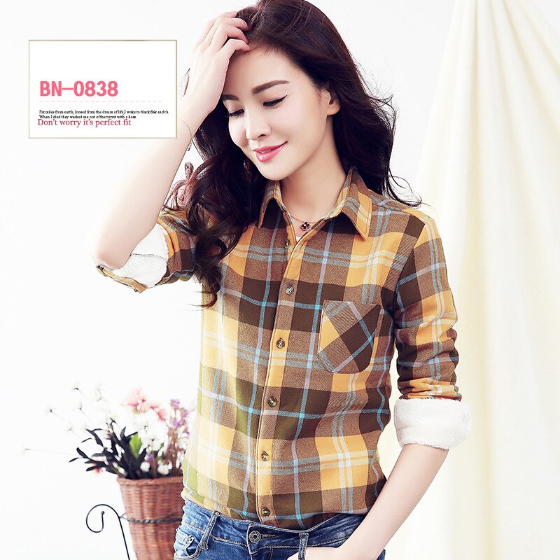 S-4XL Frauen Baumwollhemd Frühling Herbst Winter 2022 Neue Casual Langarm Gebürstet Plaid Streifen Shirts Mädchen Tops Bluse Weiblich