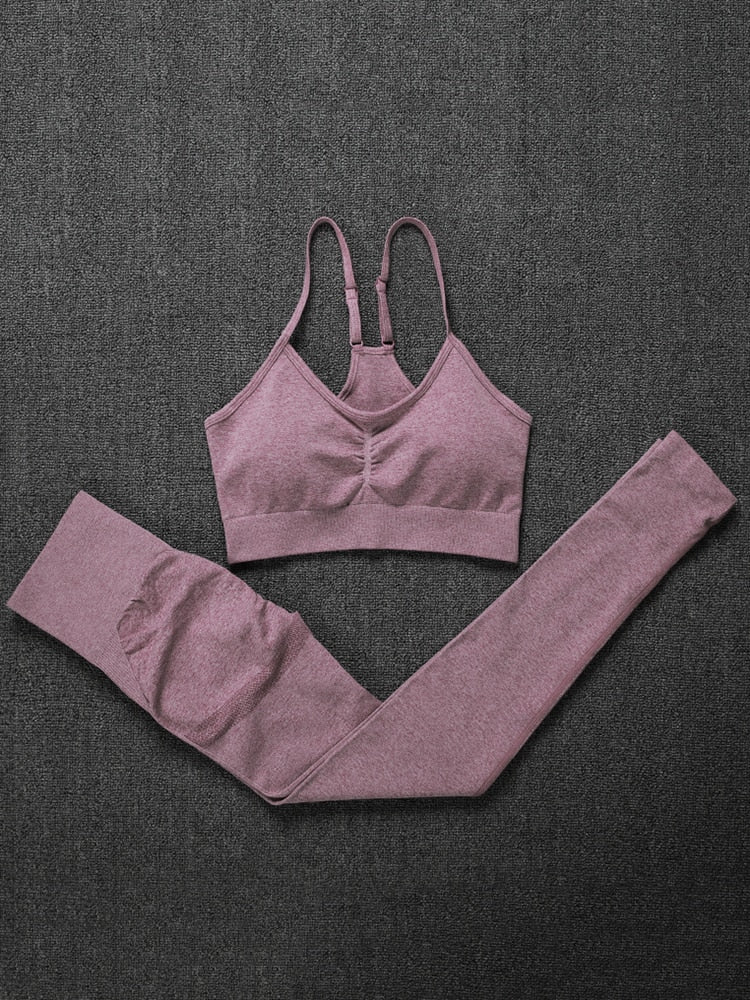 ATHVOTAR Two Piece Set Women Seamless Gym Sports Bra and High Waist Leggings Outfits Solid Color Fitness Tracksuit Women