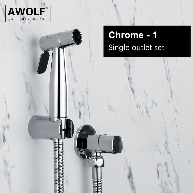 Awolf Rose Gold Hygienischer Duschkopf Handtoilette Bidet Sprühset Edelstahl Shattaf Messingventil Analdusche AP2102