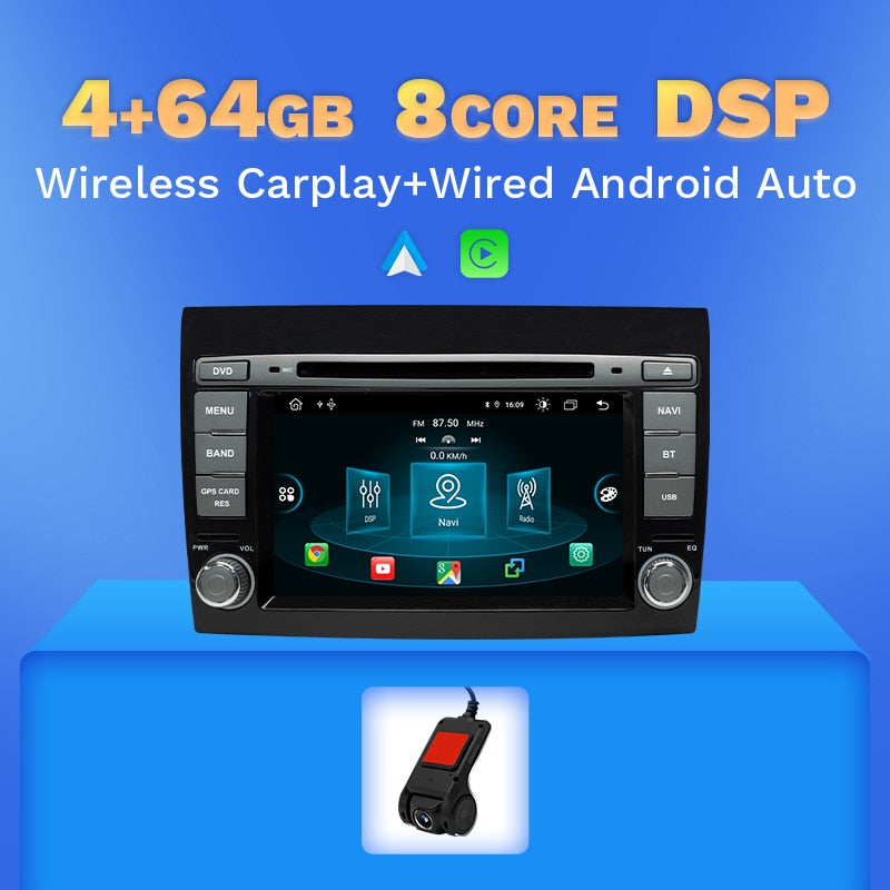 Wireless Carplay Android 11 2 Din Car DVD Player For Fiat/Bravo 2007 2008 2009 2010 2011 2012 GPS Navigation Auto Radio DSP IPS