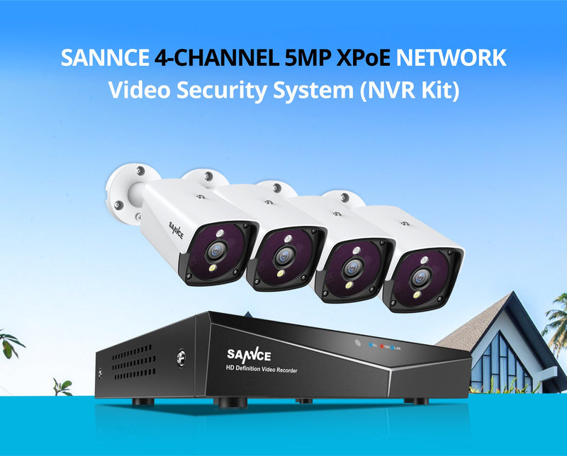 SANNCE 4CH HD 5MP XPOE CCTV NVR System 5MP 4PC Cámaras IP para exteriores Sistema de cámaras de vigilancia de seguridad de video para el hogar resistente a la intemperie