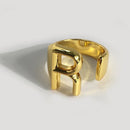 Foxanry 925 Stamp 26 English Letter Rings for Women Fashion Vintage France Gold Plated Irregular Party Jewelry Gifts