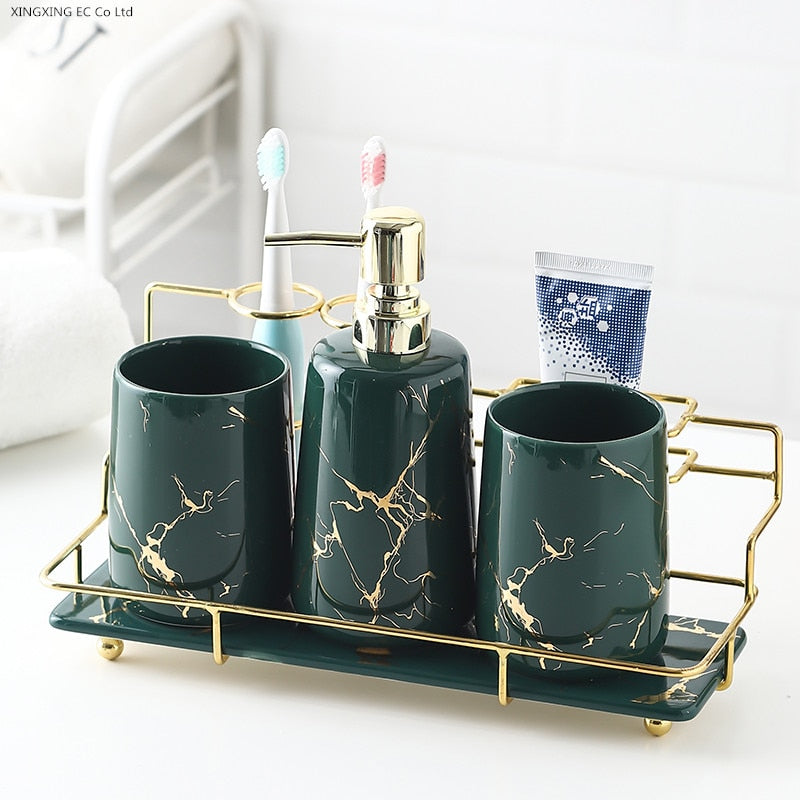 Kit de baño de cerámica, taza de enjuague bucal, botella de loción, portavasos para cepillo de dientes, accesorios de baño creativos, decoración de baño