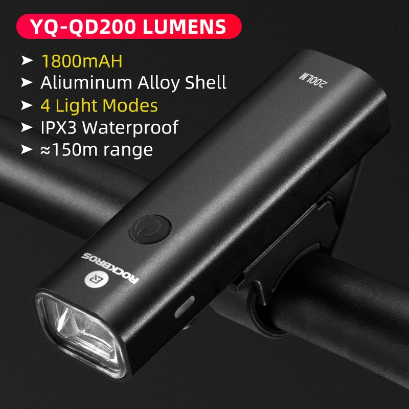 Luz de bicicleta ROCKBROS, resistente a la lluvia, LED recargable por USB, 2000mAh, faro delantero para bicicleta de montaña, linterna ultraligera de aluminio, luz para bicicleta