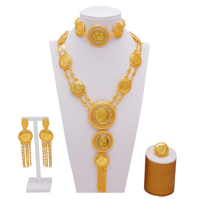 Dubai Schmuck Sets Gold Farbe Halskette &amp; Ohrring Set für Frauen Afrikaner Frankreich Hochzeit Schmuck Äthiopien Brautgeschenke